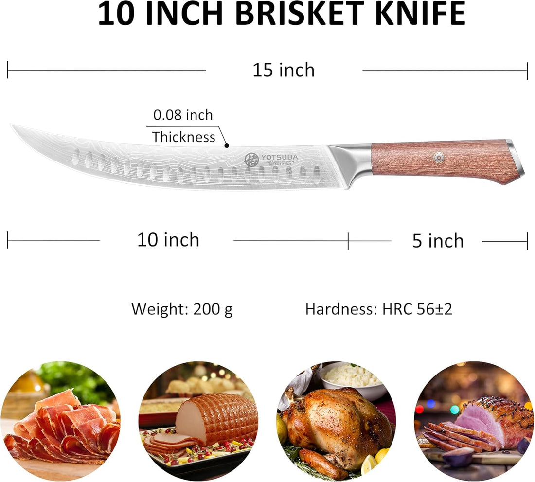 YOTSUBA Kitchen Knife Set with Block, High Carbon Stainless Steel Sharp Knife, with Gift Box (10 inch Break Knife)