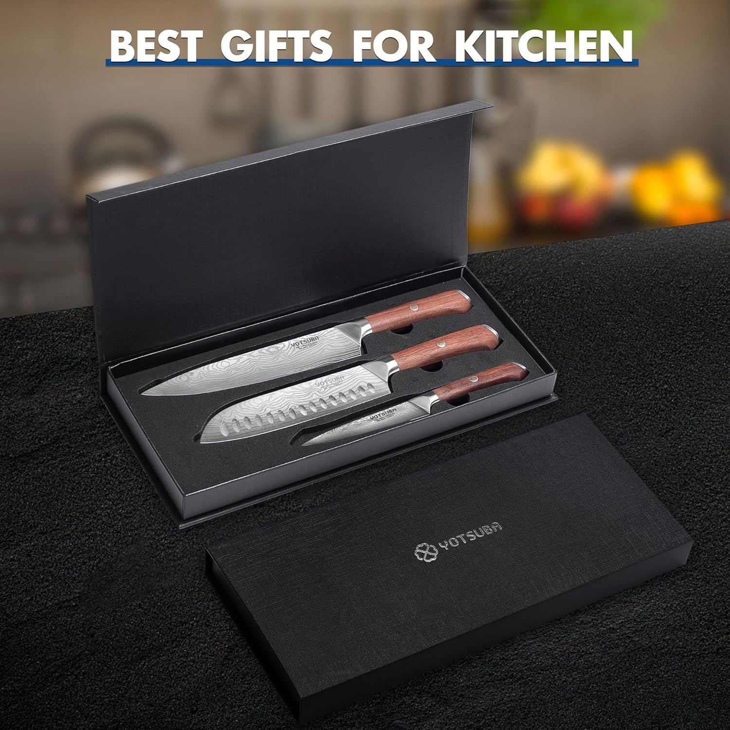 YOTSUBA Kitchen Knives Set, 3 Piece Chef Knife Set, Sharp High Carbon Stainless Steel Forged Blade Professional Kitchen Knife Set with Ergonomic Handle, Chef Knives Set for kitchen with Gift Box