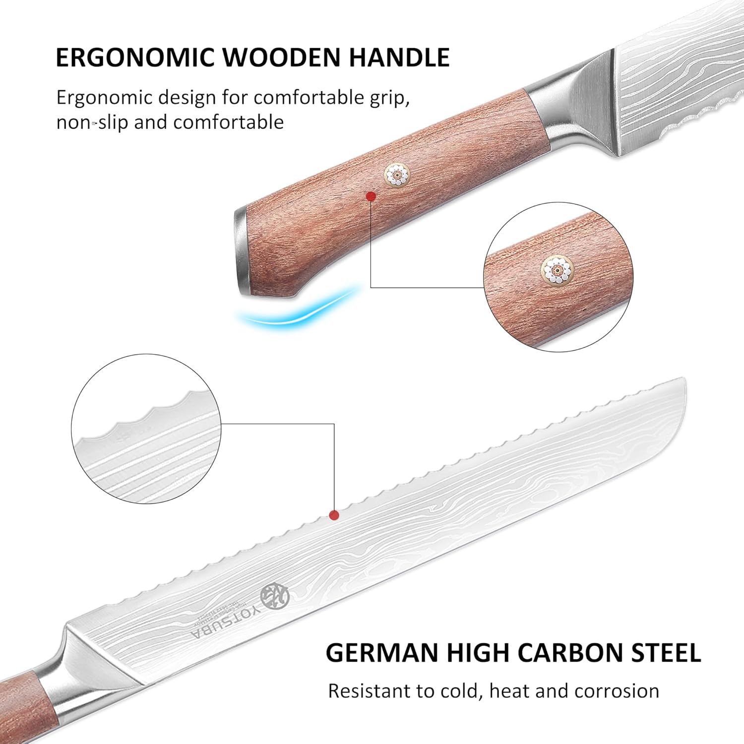 YOTSUBA Kitchen Knife Set with Block, High Carbon Stainless Steel Sharp Knife, with Gift Box (10 inch Bread Knife)