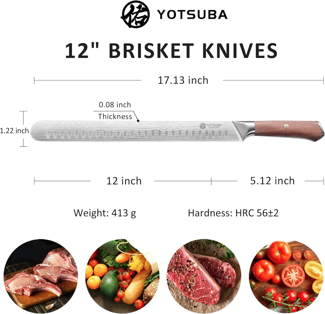 YOTSUBA Kitchen Knife Set with Block, High Carbon Stainless Steel Sharp Knife, with Gift Box (12 inch Brisket Knives)