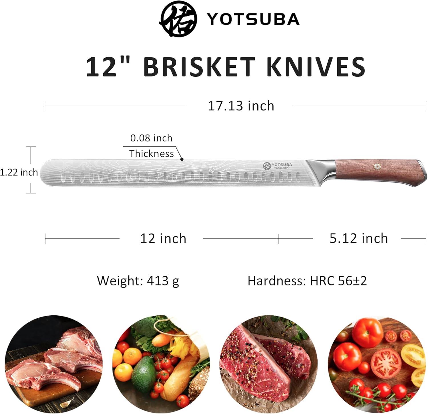 YOTSUBA Kitchen Knife Set with Block, High Carbon Stainless Steel Sharp Knife, with Gift Box (12 inch Brisket Knives)