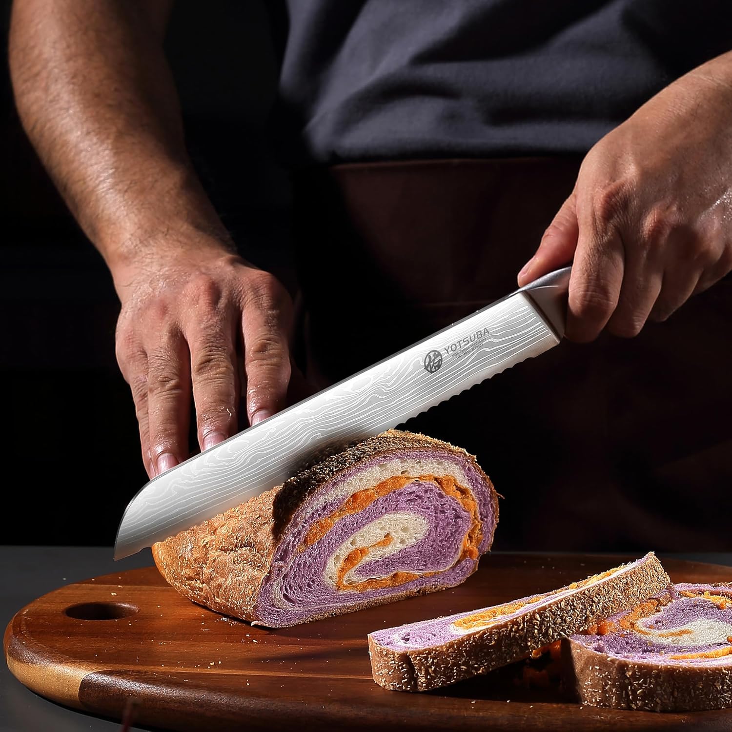 YOTSUBA Kitchen Knife Set with Block, High Carbon Stainless Steel Sharp Knife, with Gift Box (10 inch Bread Knife)
