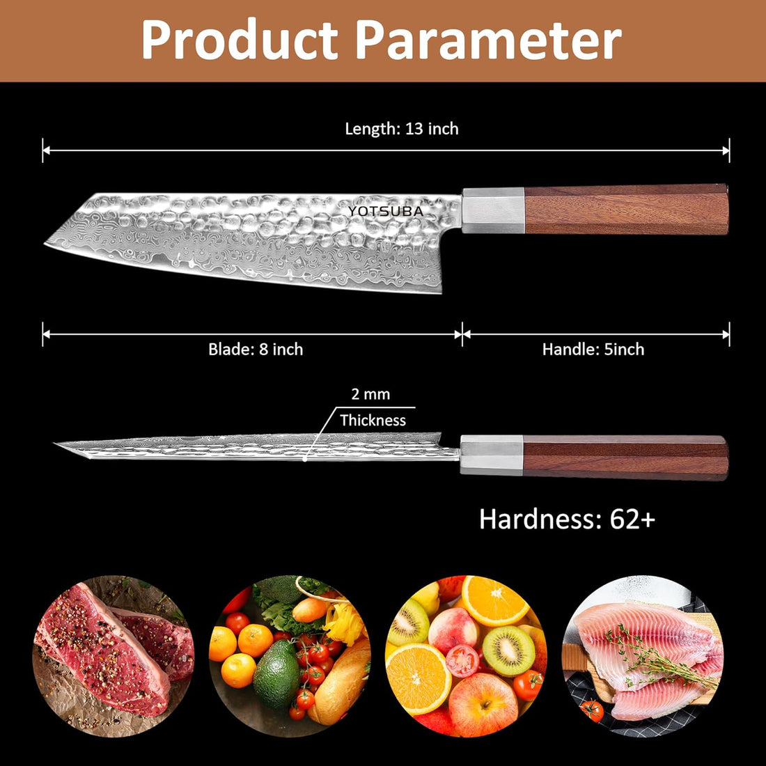 YOTSUBA 8 inch Japanese Gyuto Chef Knife,Professional Hand Forged Damascus Japanese Kitchen Knife,Ultra Sharp kitchen knives with Durable Ergonomic Wood Handle