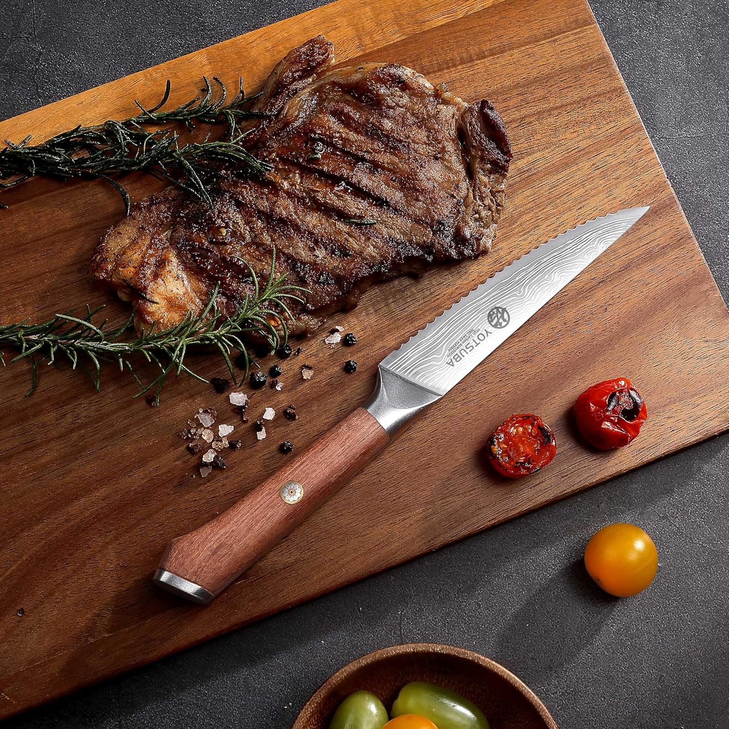 YOTSUBA Steak Knives Set of 6, 4.5 Inch Steak Knife Set, Razor-Sharp High-Carbon Stainless Steel Kitchen Steak Knife with Ergonomic Wood Handle, Dinner Knives with Gift Box