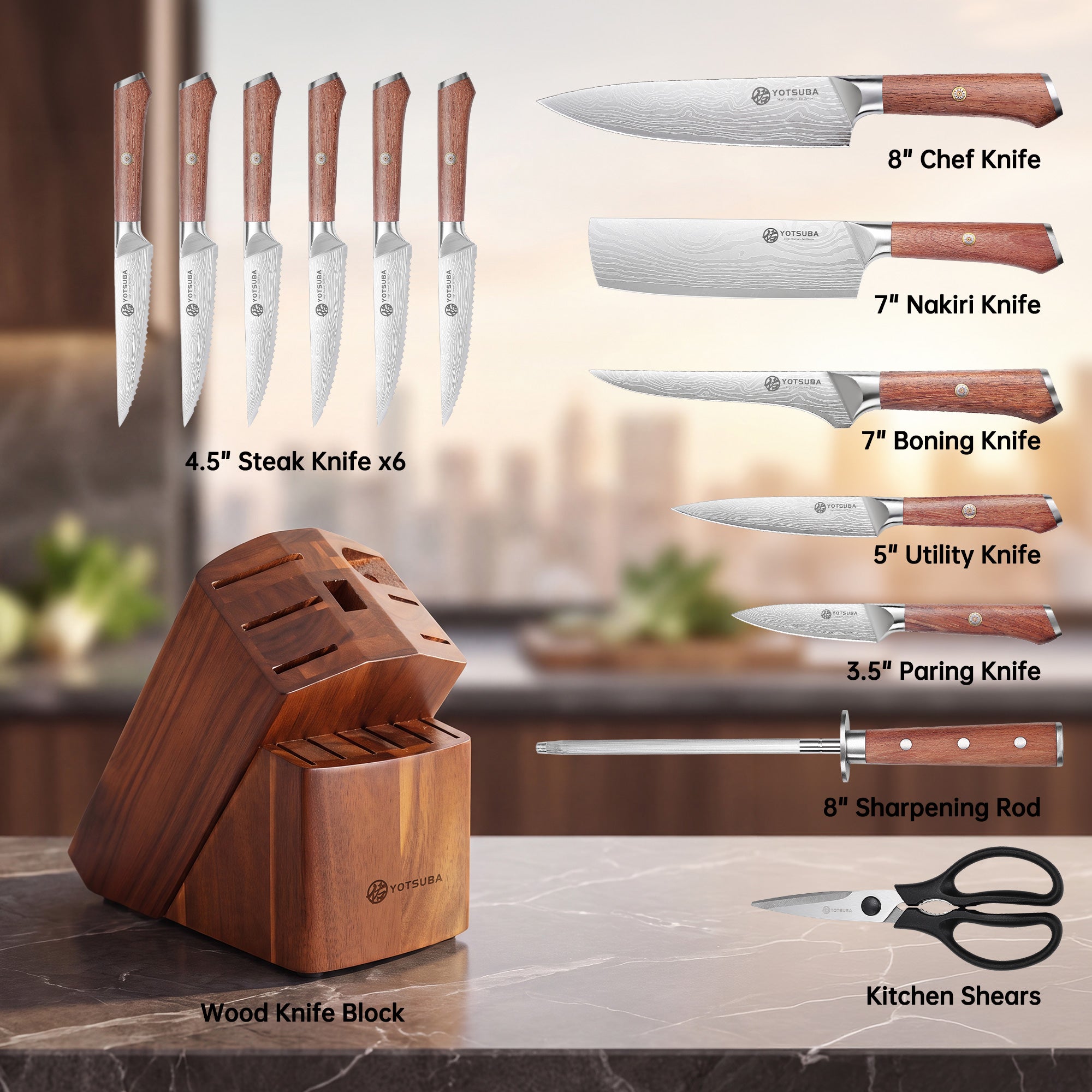 YOTSUBA AT2/14-PCS Kitchen Knife Block Set Chef Knives