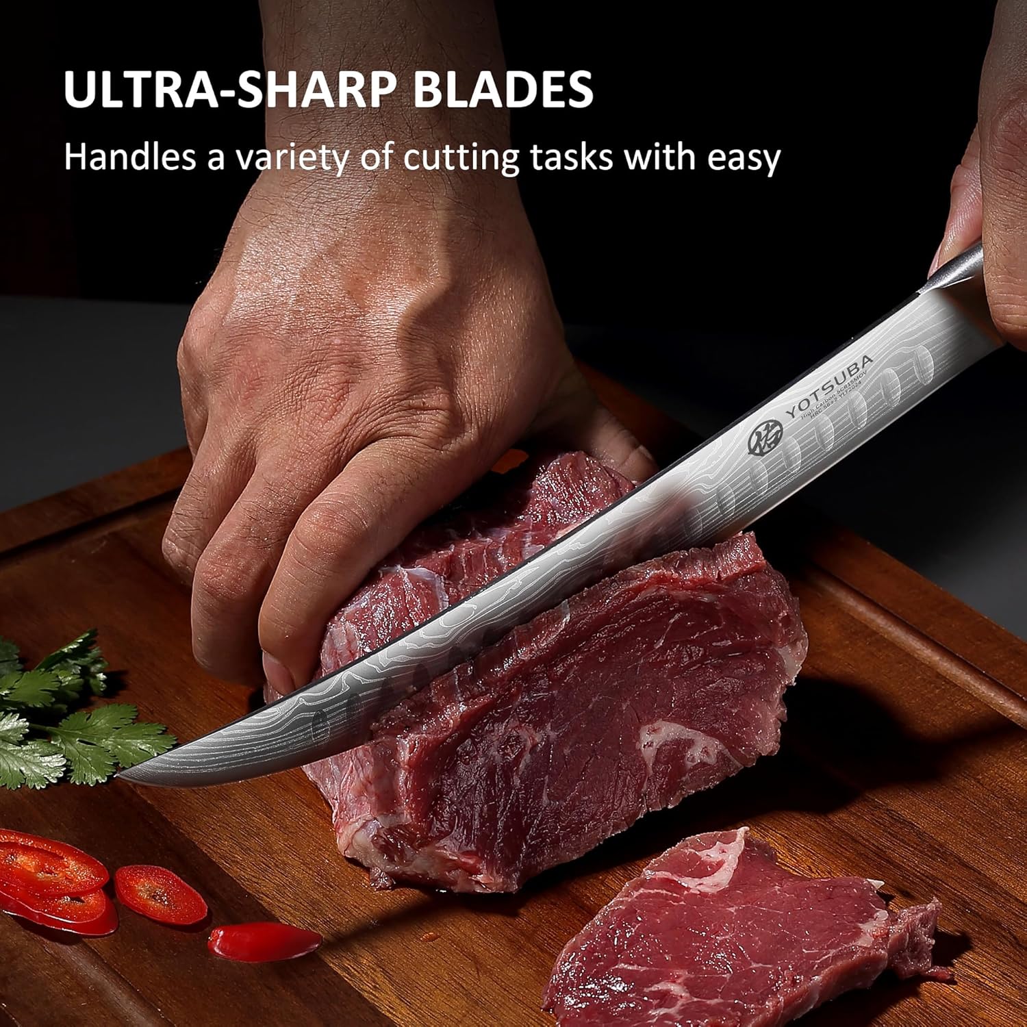 YOTSUBA Kitchen Knife Set with Block, High Carbon Stainless Steel Sharp Knife, with Gift Box (10 inch Break Knife)