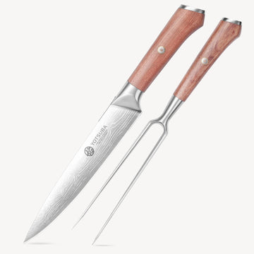 2-piece Yotsuba kitchen knife set with damascus-style blades