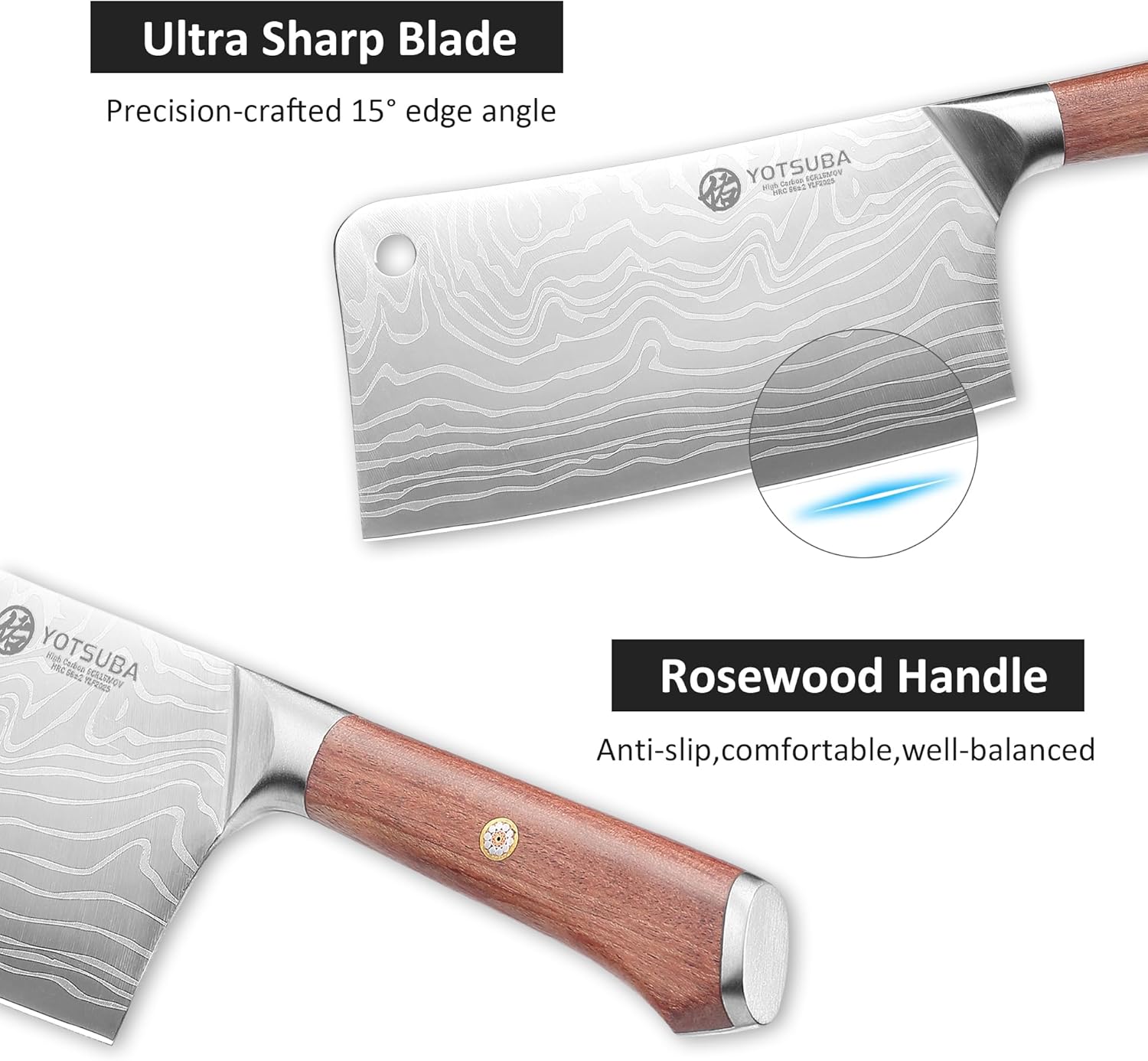 YOTSUBA Cleaver Knife 7 inch Ultra Sharp High Carbon Steel Vegetable Meat Cleaver with Ergonomic Rosewood Handle, Professional Butcher Knives for Home Kitchen and Restaurant with Gift Box