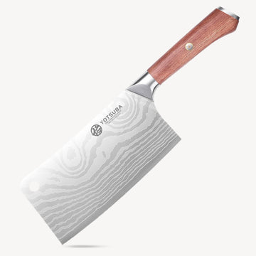 Yotsuba Cleaver knife with hollow edge blade and walnut wood handle