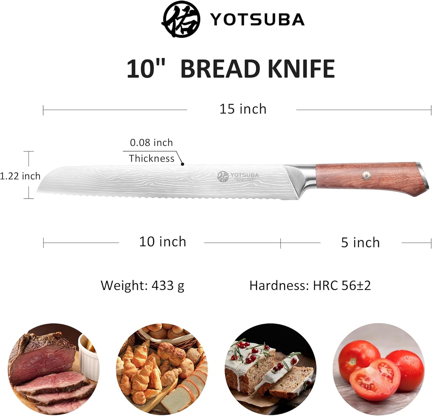 YOTSUBA Kitchen Knife Set with Block, High Carbon Stainless Steel Sharp Knife, with Gift Box (10 inch Bread Knife)