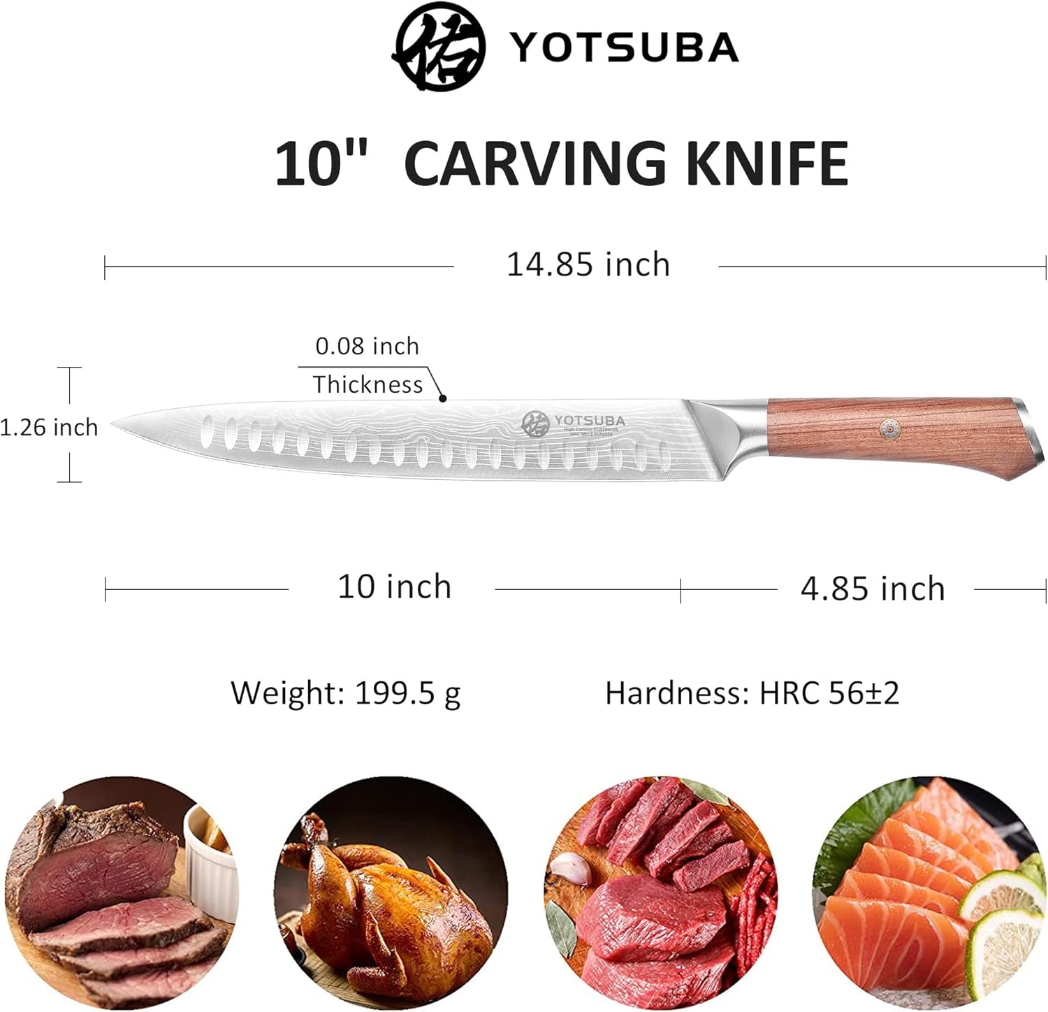 Size and specifications diagram for Yotsuba 10 inch carving knife