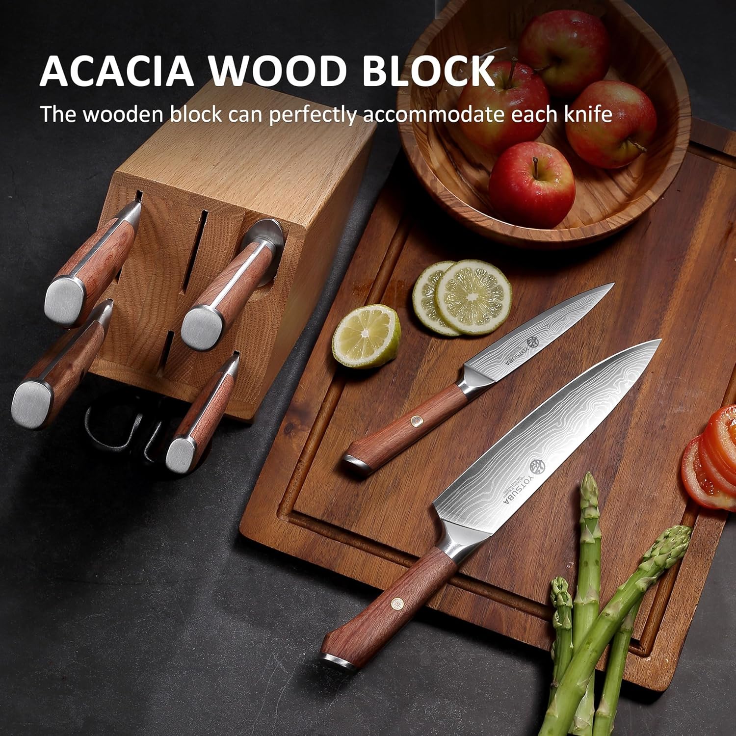 YOTSUBA Kitchen Knife Set with Block, High Carbon Stainless Steel Sharp Knife, with Gift Box (8 PCS Knife Set with block)